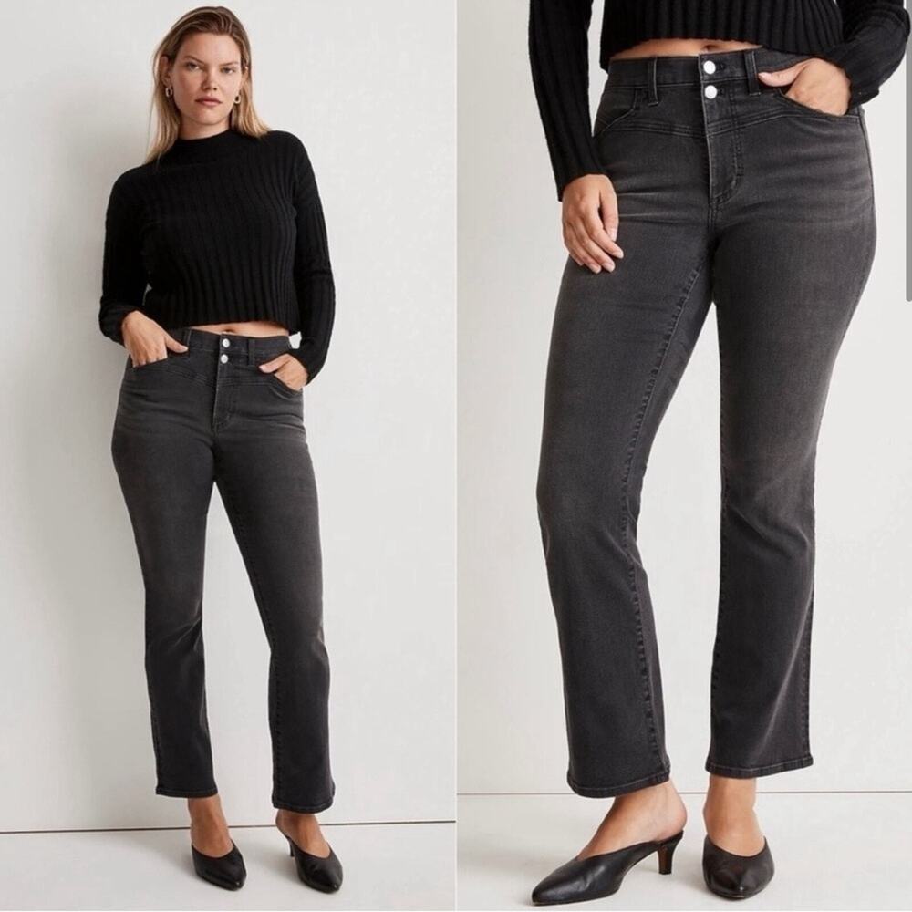 Madewell Blackish Grey cropped Kick Flare Jeans